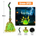 Light-Up Witch Broom with Sound & Auto-Bounce | Halloween Decor Halloween Prop Babs Green 3PCS