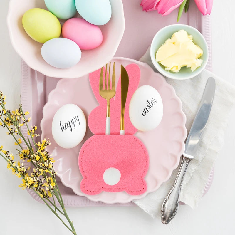 4pcs Easter Felt Rabbit Cutlery Holder Bags | Party Tableware Cutlery Holder Bags Babs