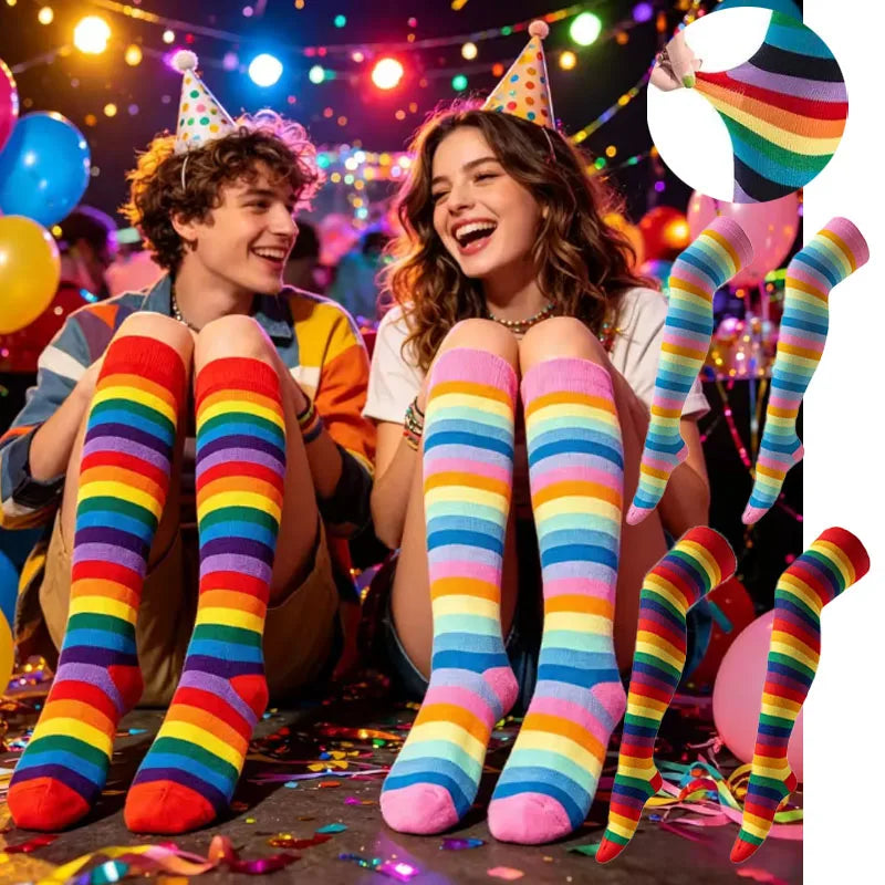 Rainbow Striped Over-Knee Socks – Soft Elastic Long Stockings Over-Knee Stockings Babs