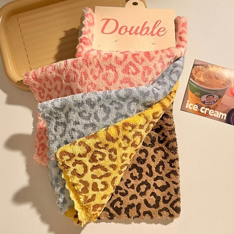 4-Pack Leopard Print Coral Fleece Cleaning Cloths | Absorbent Cleaning Cloths Babs