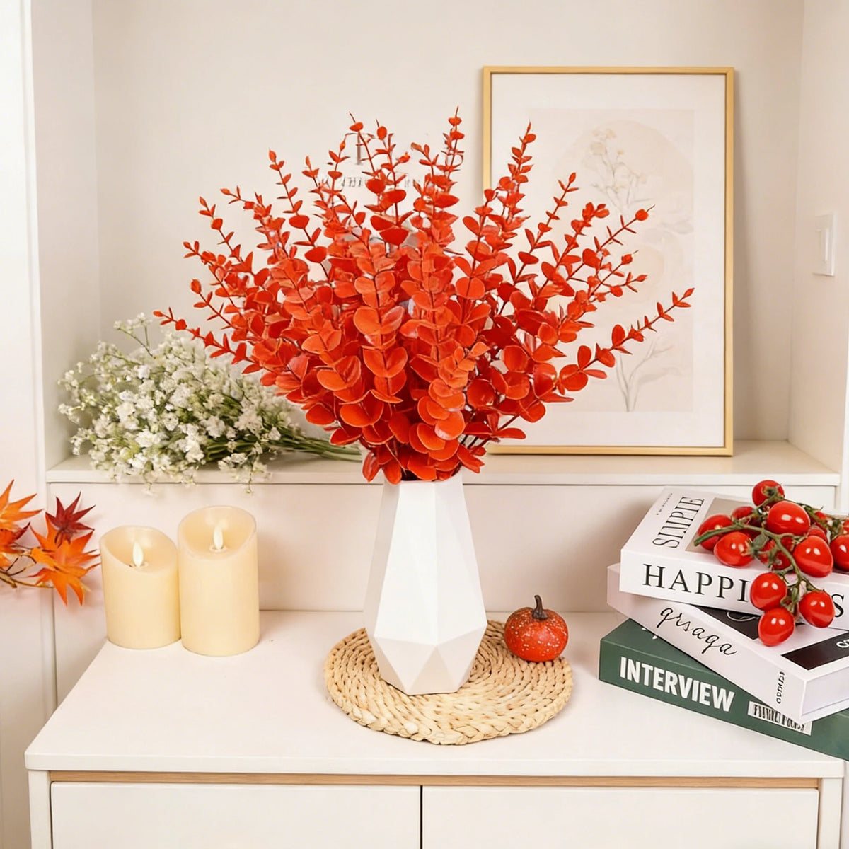 Artificial Multicolor Eucalyptus Faux Greenery Stems – 10 or 20 Pcs Faux Greenery Stems Babs