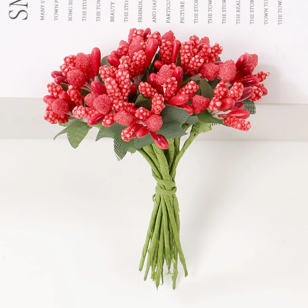 12Pcs Artificial Berry Stamen Flowers – DIY Wedding & Christmas Artificial Craft Flowers Babs Red 144Pcs