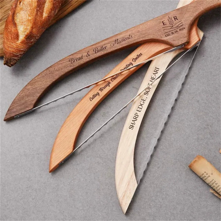 Personalized Carved Wooden Bread Knife – Serrated Slicer Bread Knife Babs