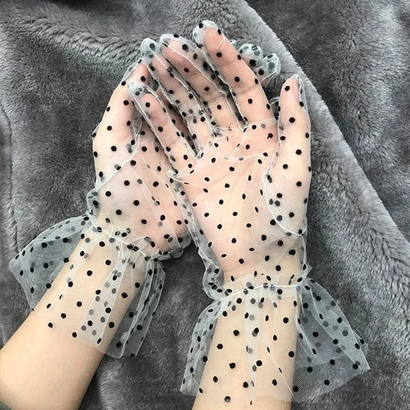 Women's Dot Mesh Tulle Gloves – Prom Club Party Dance Mesh Fashion Gloves Babs