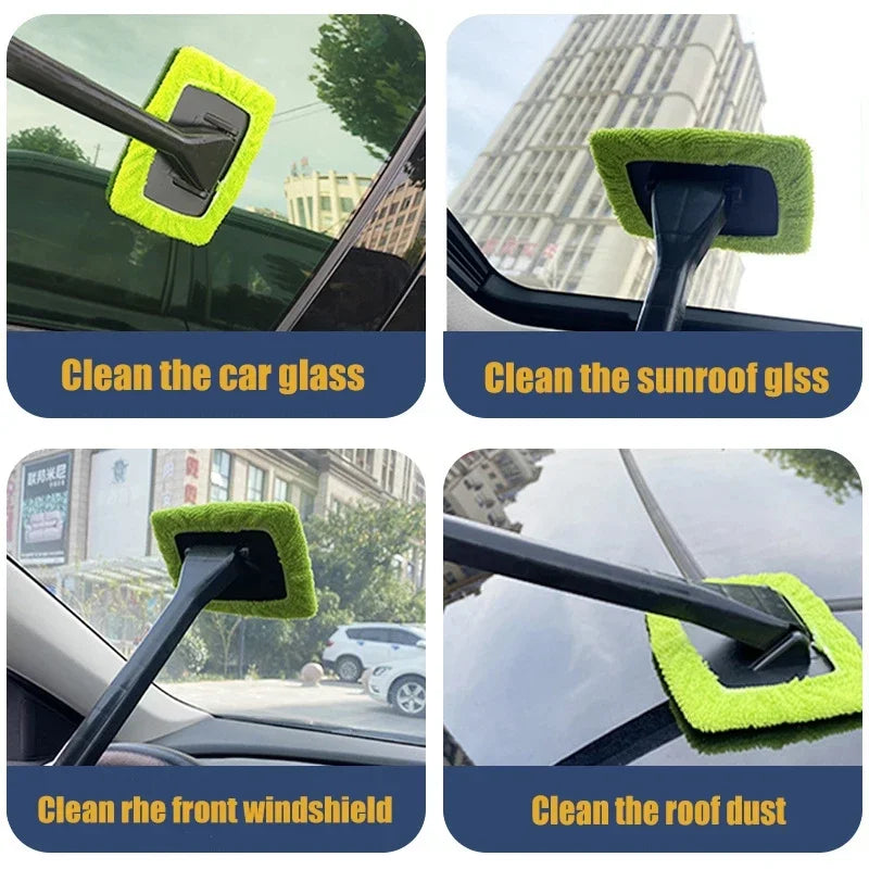 Car Window Cleaner Brush Kit – Long Handle Microfiber Wiper Car Cleaning Brush Babs