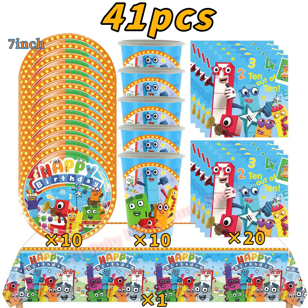 Building Blocks Birthday Party Kit – Plates, Cups, Balloons Party Tableware Kit Babs 41pcs