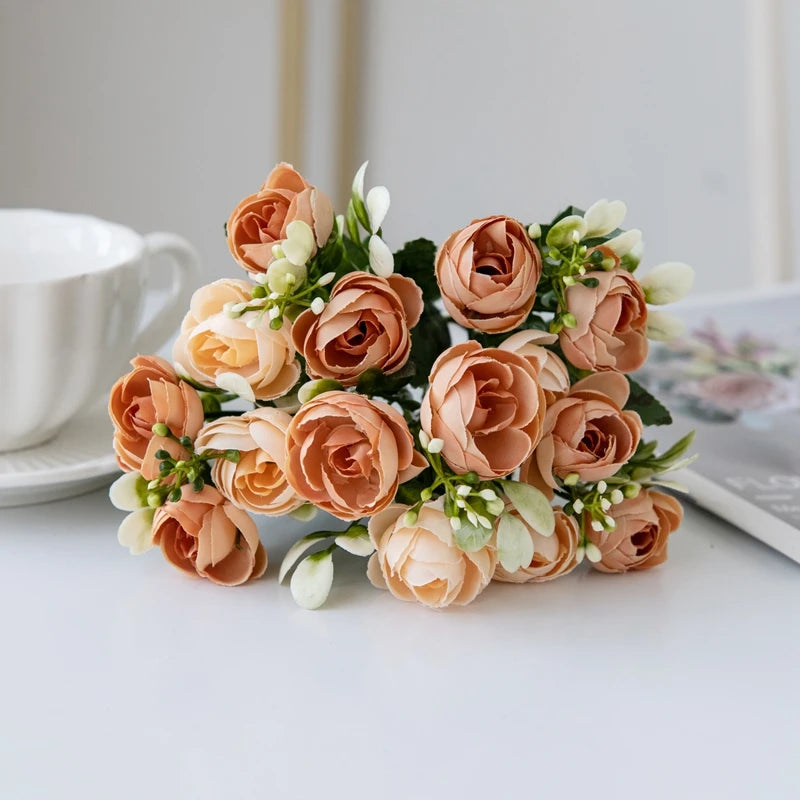 Artificial Silk Rose Tea Bud Flowers – Wedding & Home Decor Artificial Silk Flowers Babs Champagne 3 pcs