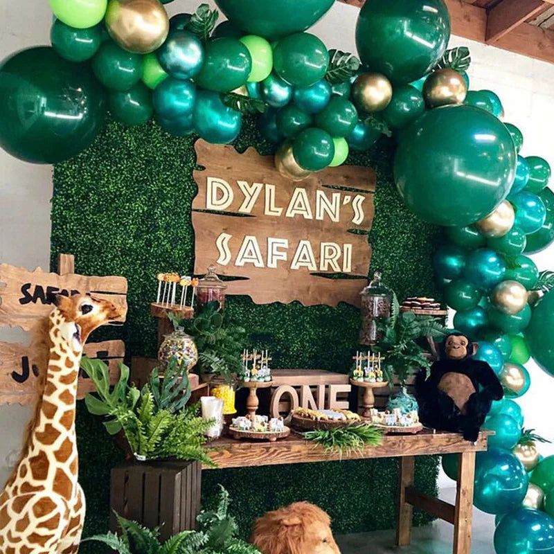 Jungle Safari Party Balloons – Green Latex & Foil Palm Leaf Set Party Balloon Set Babs