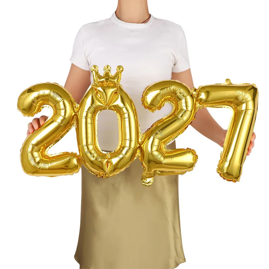 2027 New Year Foil Balloon Set – Bottle & Crown Party Decor Foil Party Balloons Babs