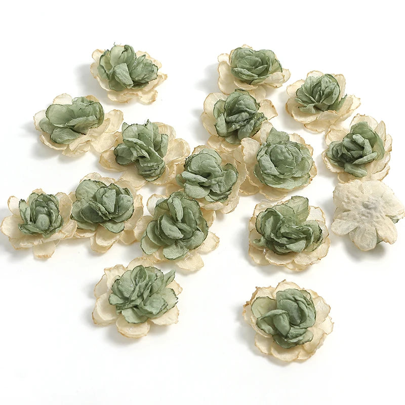 Chiffon Artificial Rose Flower Heads – Wedding & Party Decor Artificial Flower Heads Babs Green 5Pcs