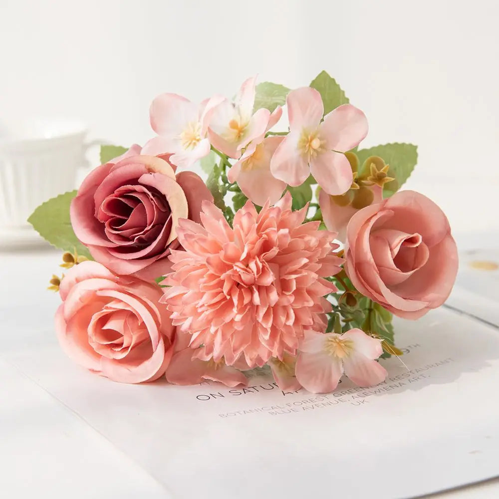Artificial Silk Hydrangea Rose Bouquet | Wedding Home Décor Artificial Flower Bouquet Babs Color 1 1 pc