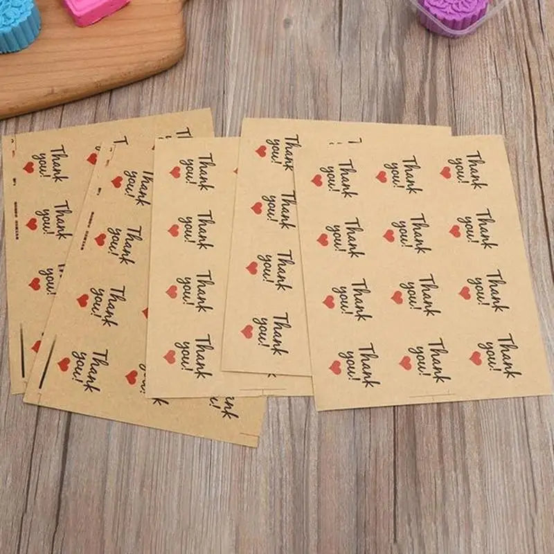 Kraft Paper Thank You Heart Stickers – 20 Sheets | Gift Labels Decorative Stickers Babs