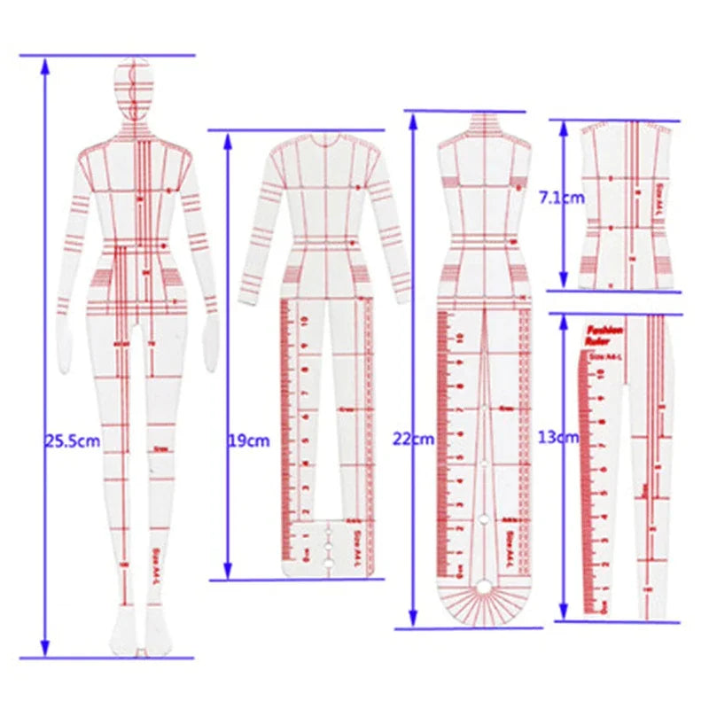 5pc Women's Fashion Drawing Ruler Set – Figure Sketch Template Fashion Drawing Ruler Babs