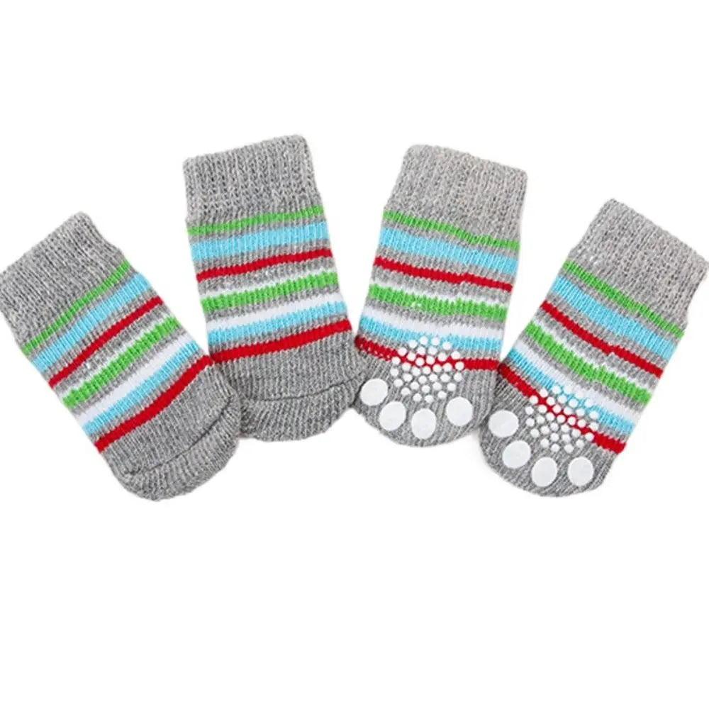 Cute Anti-Slip Pet Socks for Dogs & Cats – 4 Pack, S/M/L Pet Socks Babs stripe S