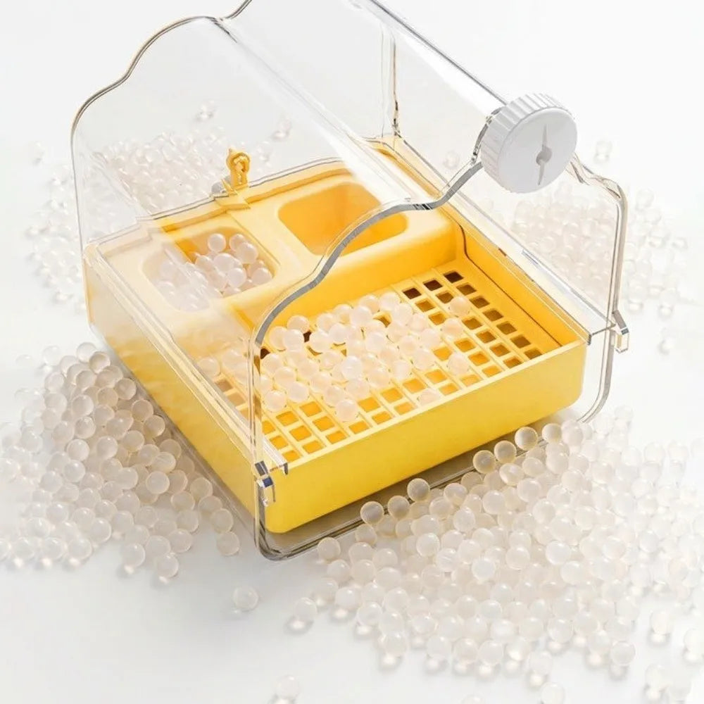Parrot Birdbath Feeder – Transparent Splash-Proof Drawer Design Bird Bath Feeder Babs