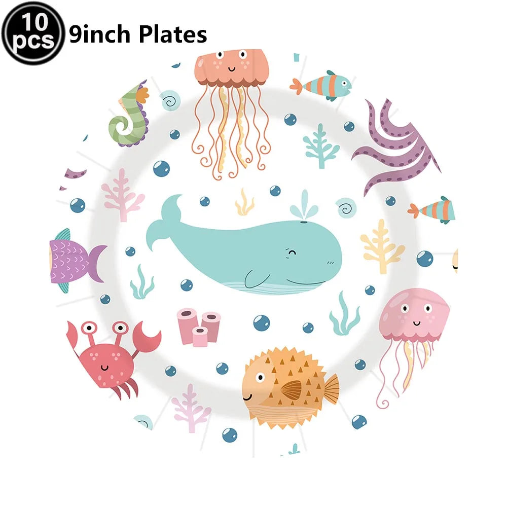 Ocean Animals Birthday Party Supplies Kit – Plates, Cups & More Party Supplies Kit Babs Fluorescence Yellow as show