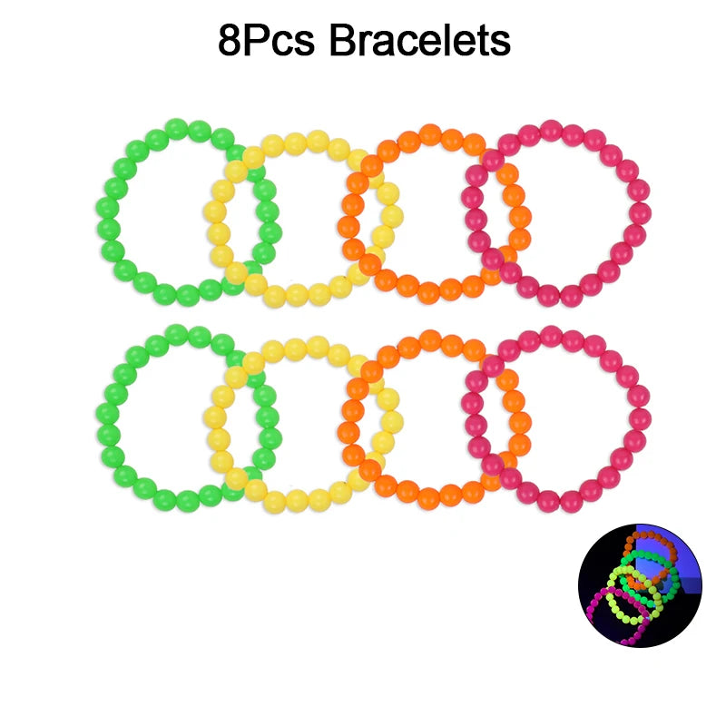 UV Neon Glow Necklaces & Bracelets Party Favors (4–32 Pcs) Glow Party Favors Babs 8Pcs Bracelets