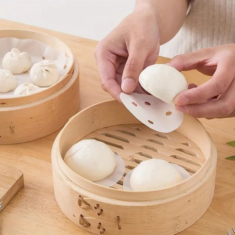 500pcs Bamboo Steamer Liners – Nonstick Disposable Steam Paper Steamer Liner Paper Babs