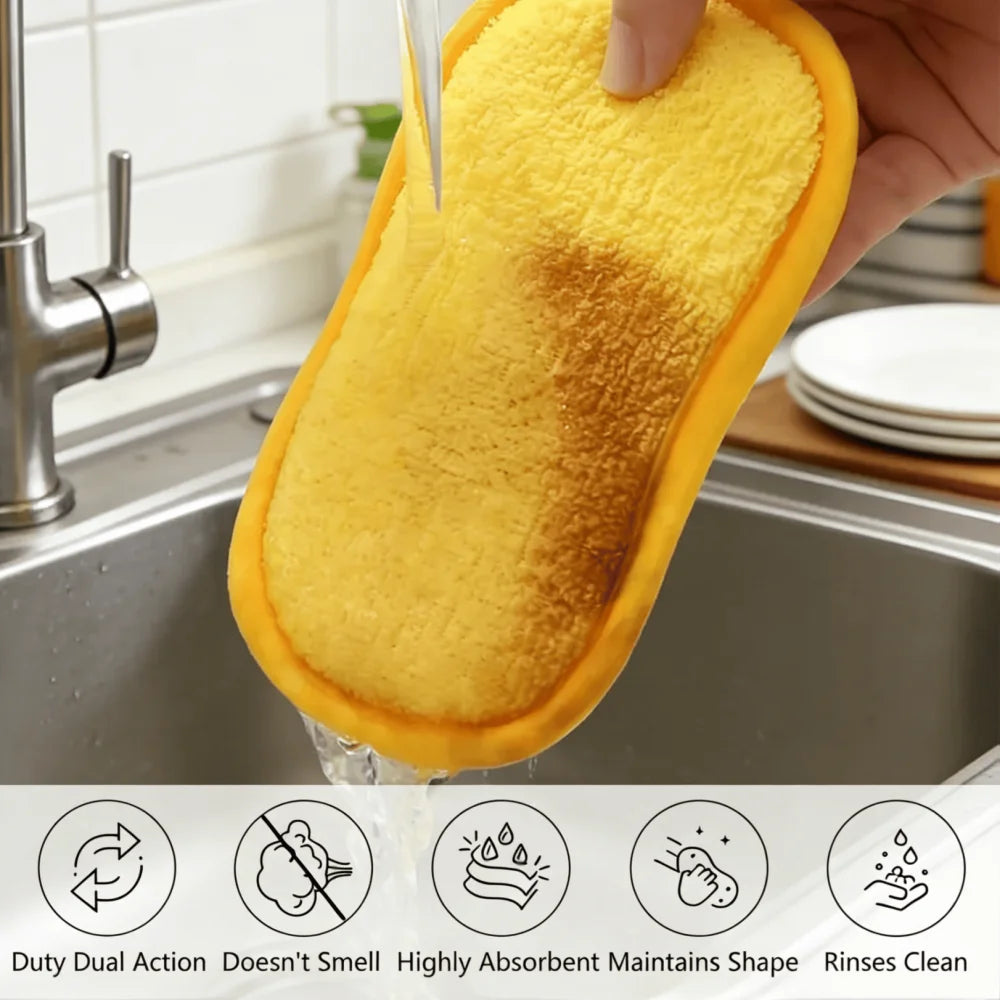 Dual-Sided Microfiber Dish Sponges – Reusable 5-Pack Scrub Pads Cleaning Sponge Set Babs