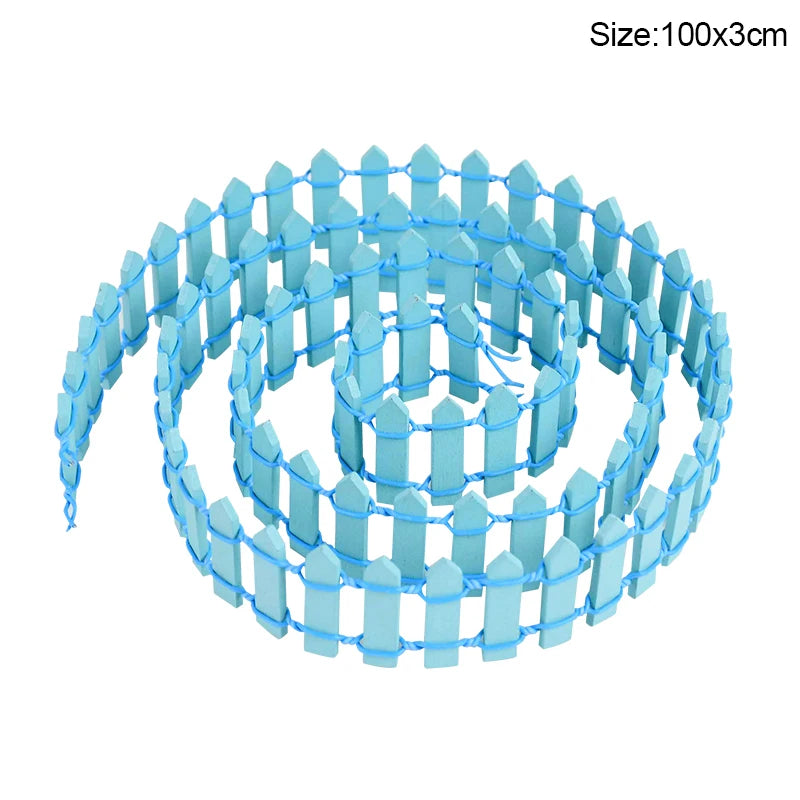 Mini Wooden Fence for Fairy Garden, Dollhouse & DIY Crafts Miniature Wooden Fence Babs 100x3cm-blue