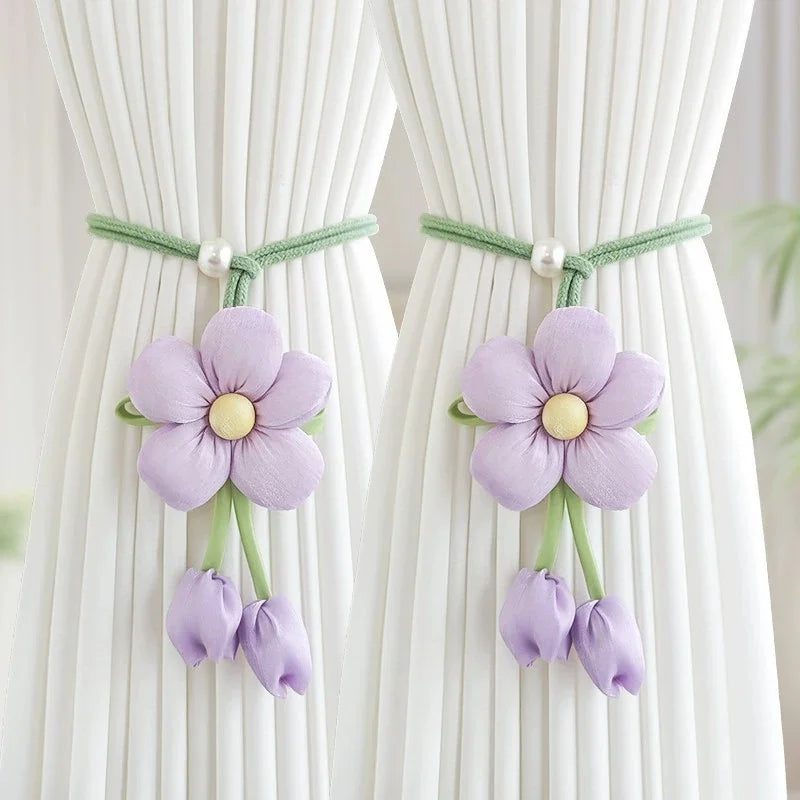 2Pcs Tulip Flower Curtain Tiebacks – Soft Cloth Holders Curtain Tiebacks Babs 2Pcs-purple