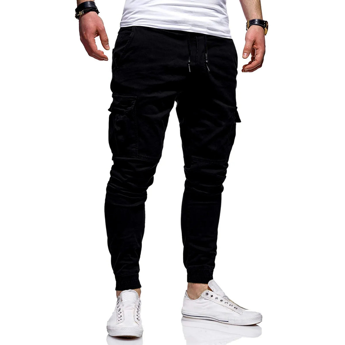 Men's Slim Fit Drawstring Casual Pants – Multi-Pocket Trousers Casual Drawstring Pants Babs Black L