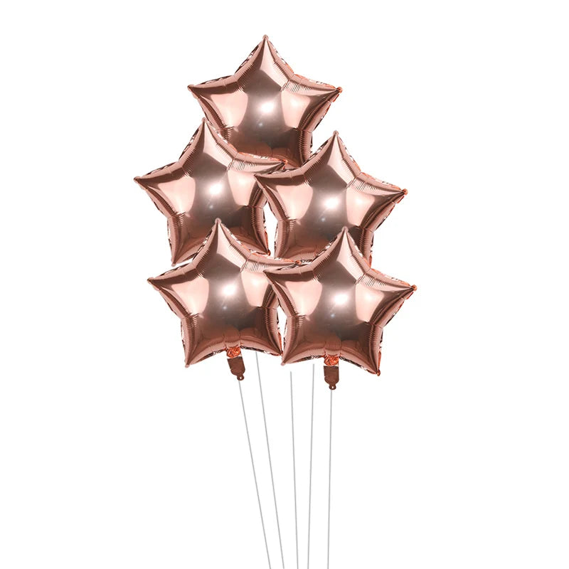5-Pack 18" Gold Silver Foil Star Balloons – Party Decoration Foil Party Balloons Babs rose gold 18inch