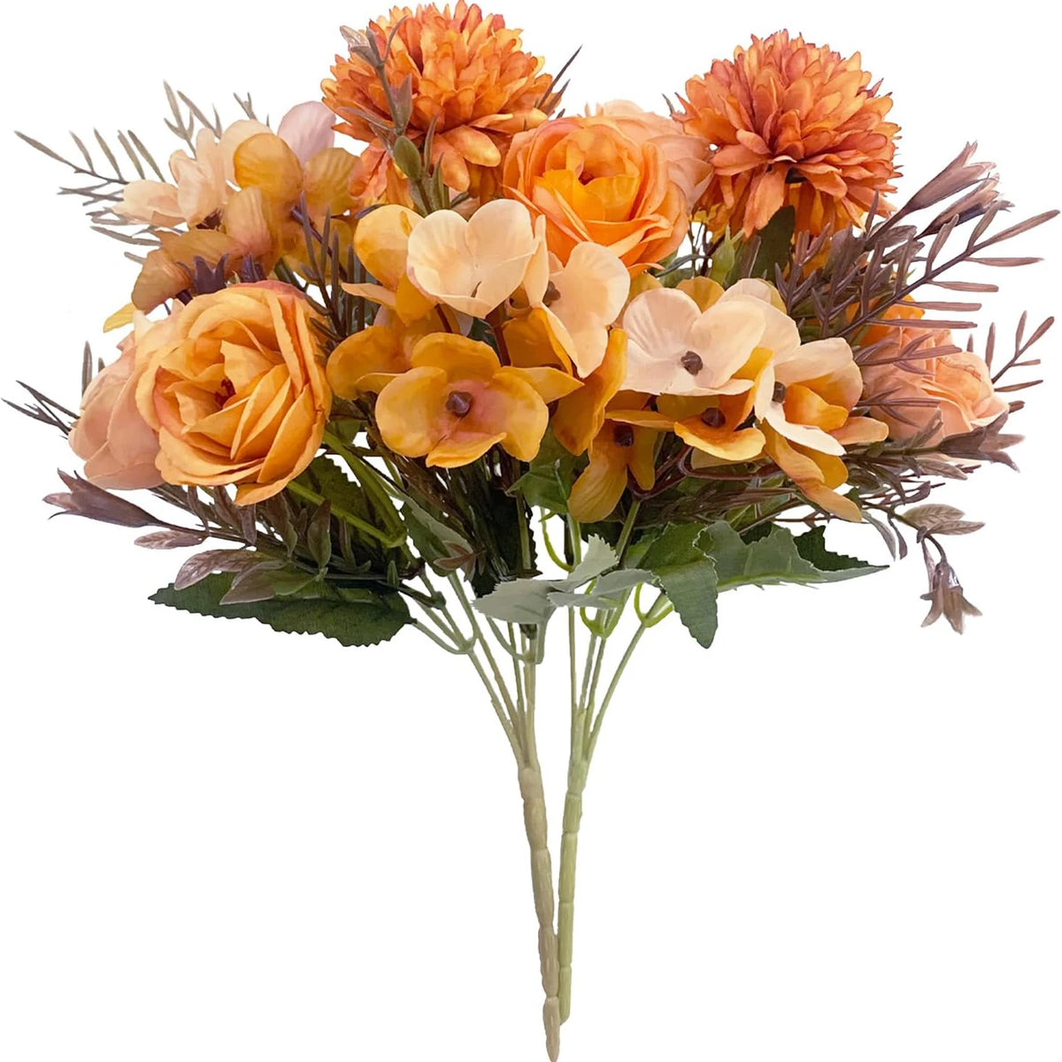 Autumn Artificial Silk Rose Bouquet – Wedding & Home Décor Artificial Flower Bouquet Babs Orange 1 pc