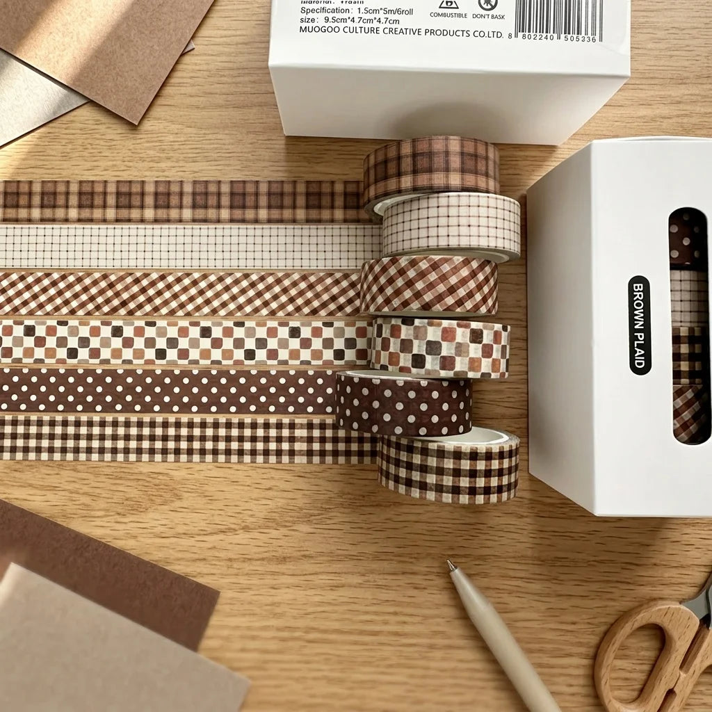 Washi Tape Set 6 Rolls Checked Design – Crafts, Journals & More Decorative Craft Tape Babs