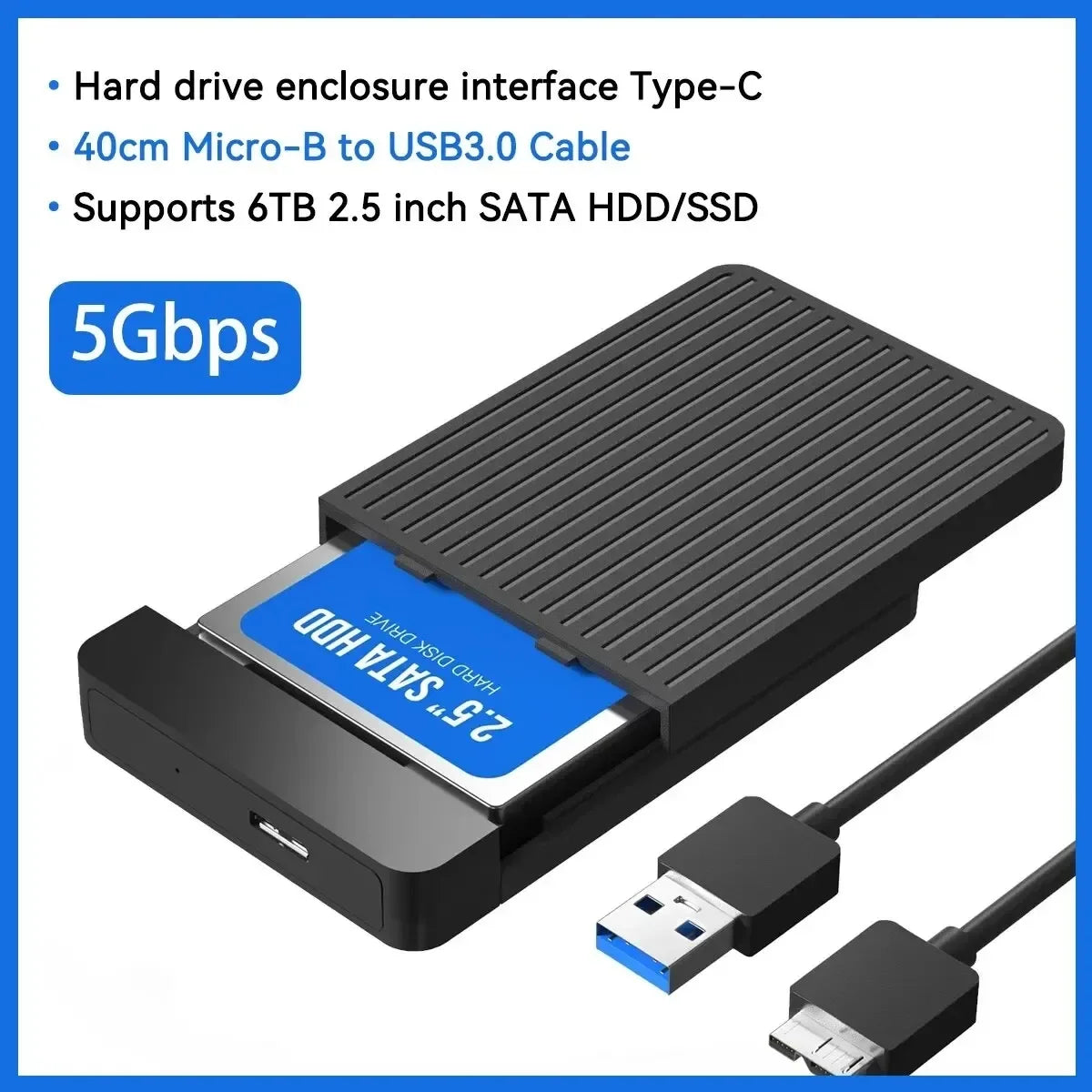 USB-C 2.5" SATA HDD SSD Enclosure – USB 3.0/3.1, Up to 6TB HDD SSD Enclosure Babs External case USB3.0