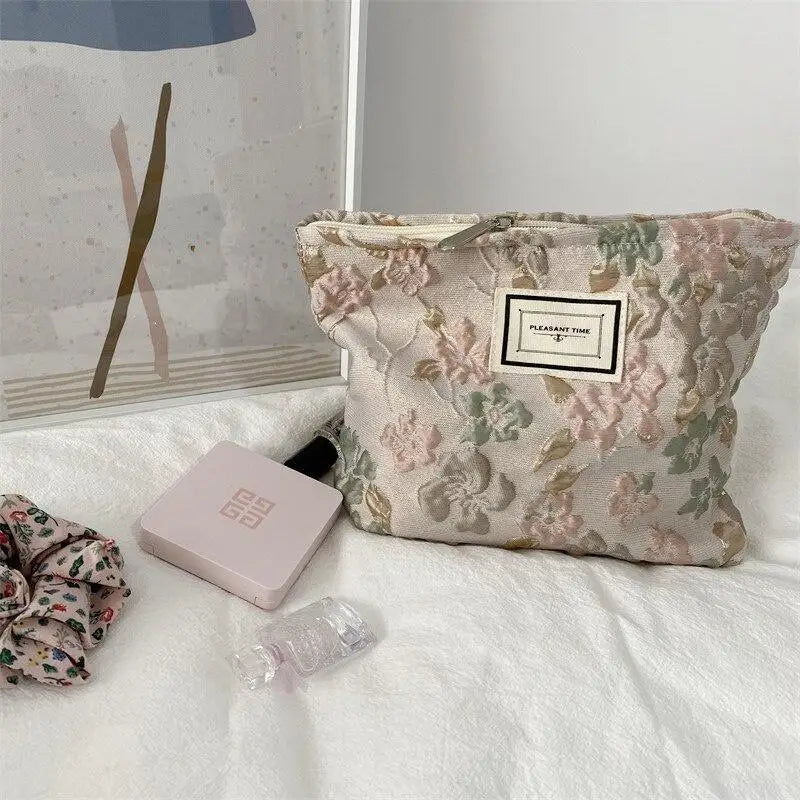 Floral Canvas Cosmetic Bag – Large Travel Makeup Storage Pouch Travel Cosmetic Bag Babs