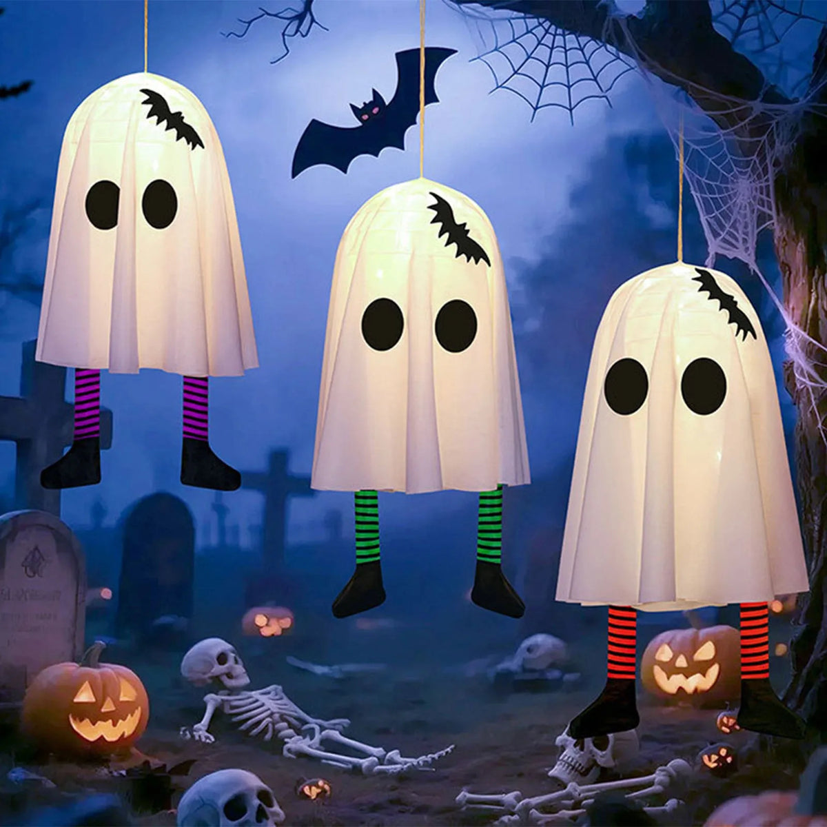 Halloween Glowing Ghost Hanging Decoration with Fairy Lights 50cm Halloween Decoration Babs