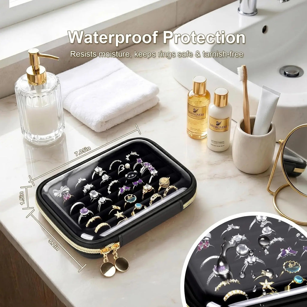 6-Row Velvet Ring Organizer Box – Clear Top, Holds 30+ Rings Ring Organizer Box Babs