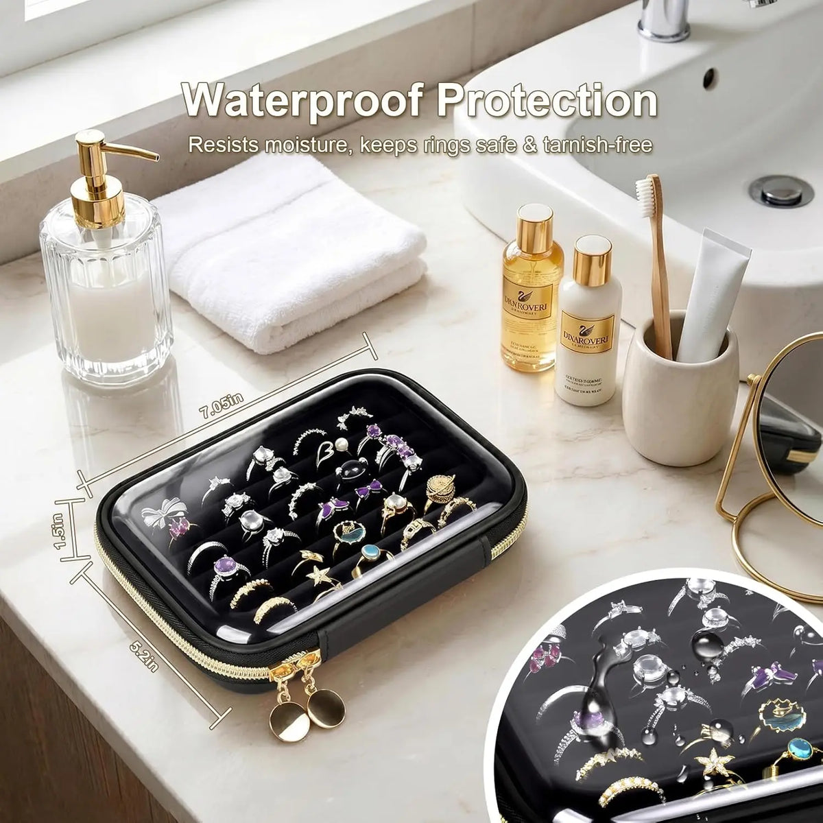 6-Row Velvet Ring Organizer Box – Clear Top, Holds 30+ Rings Ring Organizer Box Babs