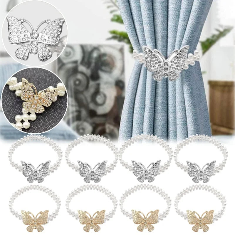 Bohemian Pearl Butterfly Curtain Tie Backs – Elastic Bow Clips Curtain Tie Backs Babs