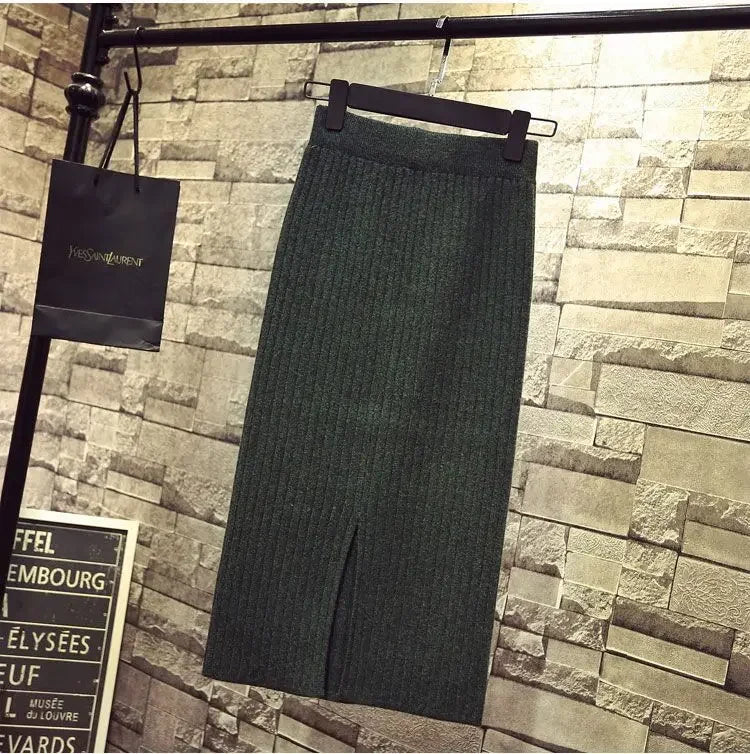 Women's Thickened Knit High Waist Pencil Skirt – Autumn Winter Knit Pencil Skirt Babs