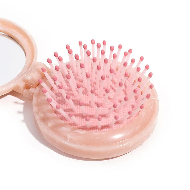 Portable Folding Comb with Mirror & Cushion Base | Travel Folding Travel Comb Babs