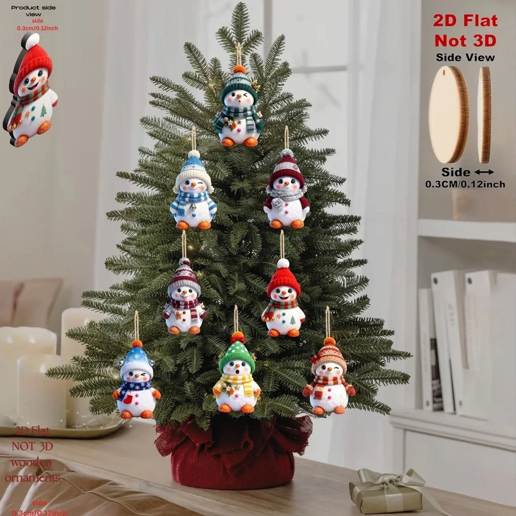 16PCS Wooden Christmas Snowman Hanging Tree Decorations Christmas Tree Ornaments Babs
