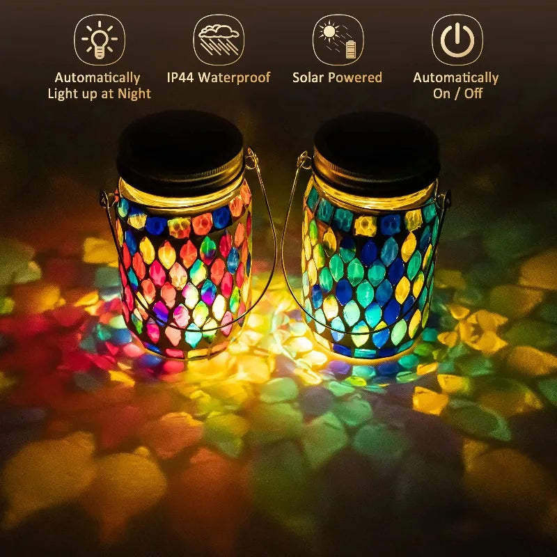 Solar Mosaic Hanging Lamp – Waterproof Glass Outdoor Light Solar Hanging Lantern Babs