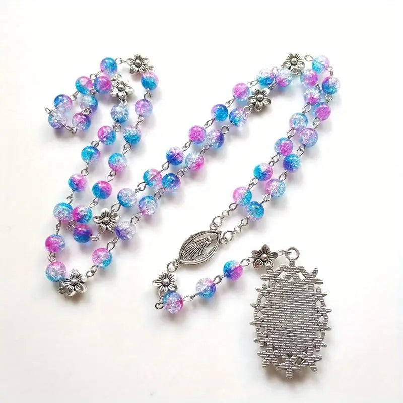 Blue Acrylic Rosary Necklace – Catholic Cross Pendant Unisex Rosary Necklace Babs