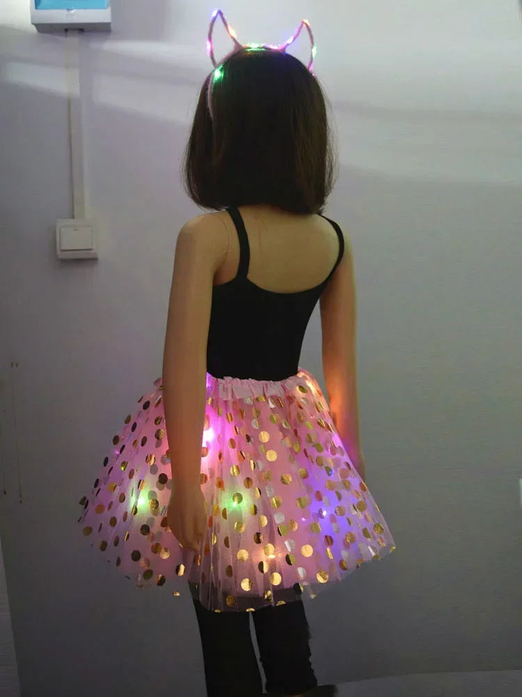 Light-Up Tutu Skirt & Animal Headband – Girls Glow Party Girls Glow Costume Babs pink devil for 3-10 years girls