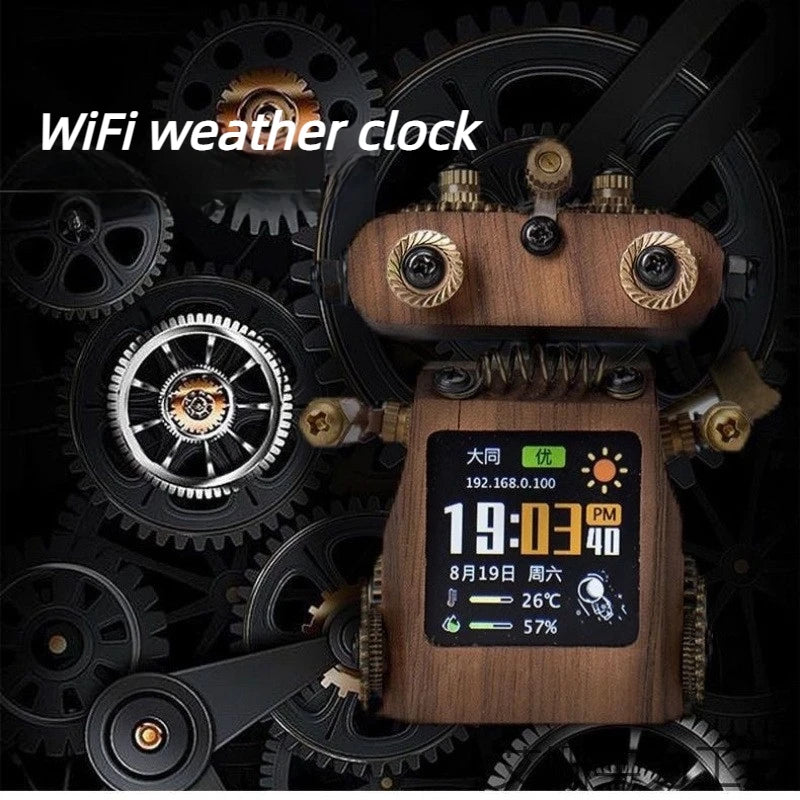 WiFi Weather Desk Clock – Smart Robot Wooden Table Clock Smart Desk Clock Babs