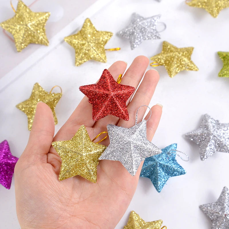 Glitter Star Christmas Ornaments 6/12 Pcs – Pentagram Pendant Christmas Tree Ornaments Babs