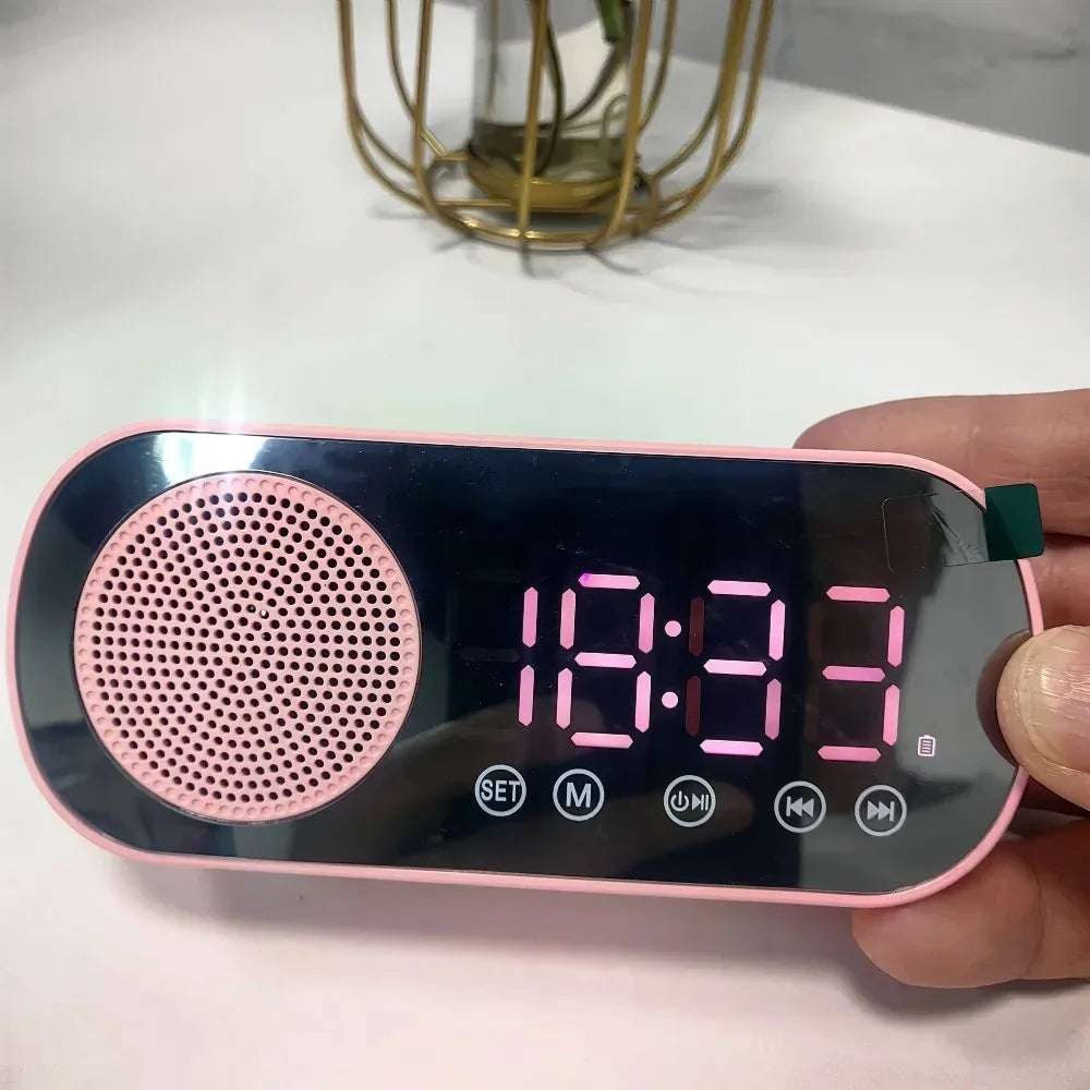 Mirror Digital Alarm Clock | FM Radio & Bluetooth Speaker Digital Alarm Clock Babs Pink