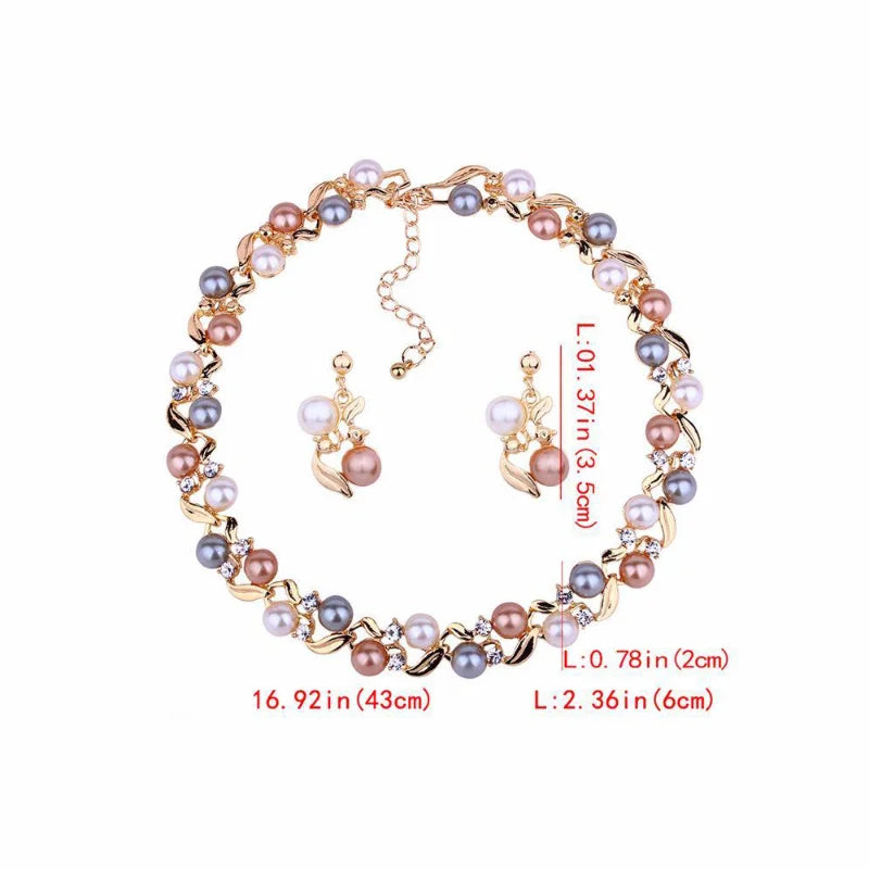 Pearl & Rhinestone Bridal Necklace Earring Set for Women Bridal Jewelry Set Babs