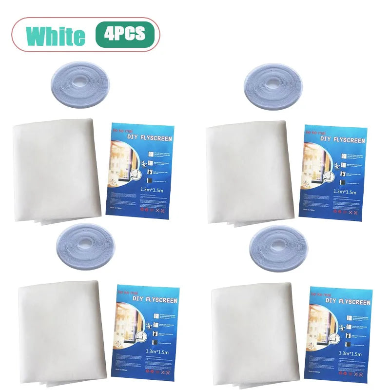 Self-Adhesive Mosquito Window Screen Net – Hook & Loop Bug Mesh Window Mosquito Screen Babs White-4PCS 130X150CM