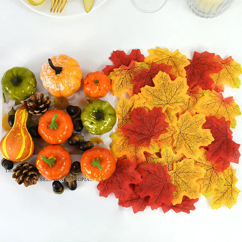 50Pcs Artificial Pumpkin Maple Leaves Pine Cone Fall Décor Set Fall Decoration Set Babs