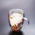 350ml Double-Walled Glass Coffee Mug | Floral Quicksand Design Glass Coffee Mug Babs C-350ml-red