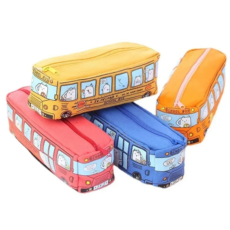 Cartoon Bus Canvas Pencil Case – Large Capacity, 3 Colors Pencil Case Babs