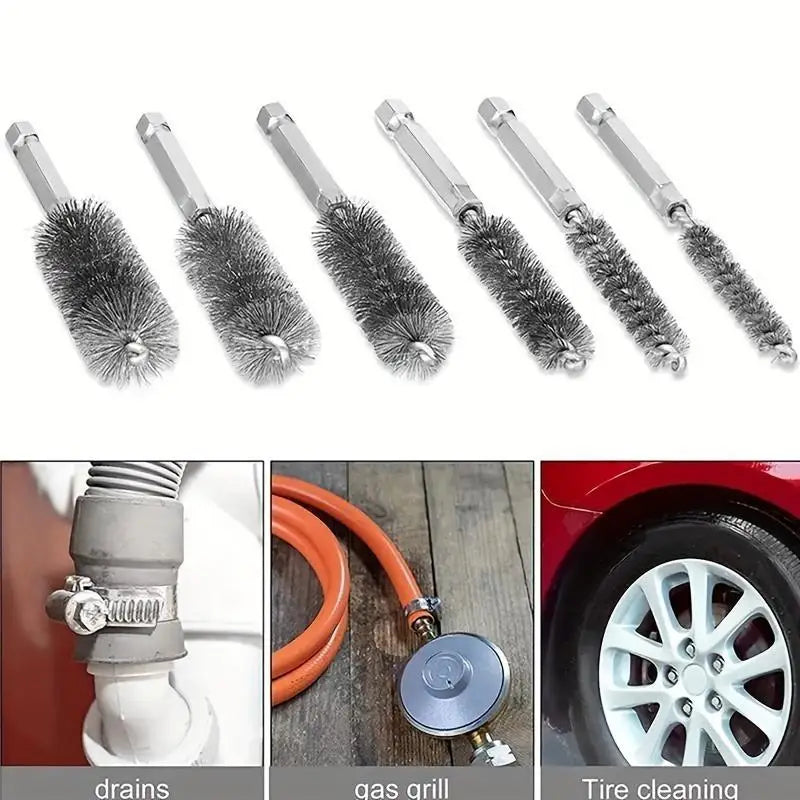 6-Piece Stainless Steel Wire Tube Brush Set – Deburring & Polishing Wire Tube Brush Set Babs